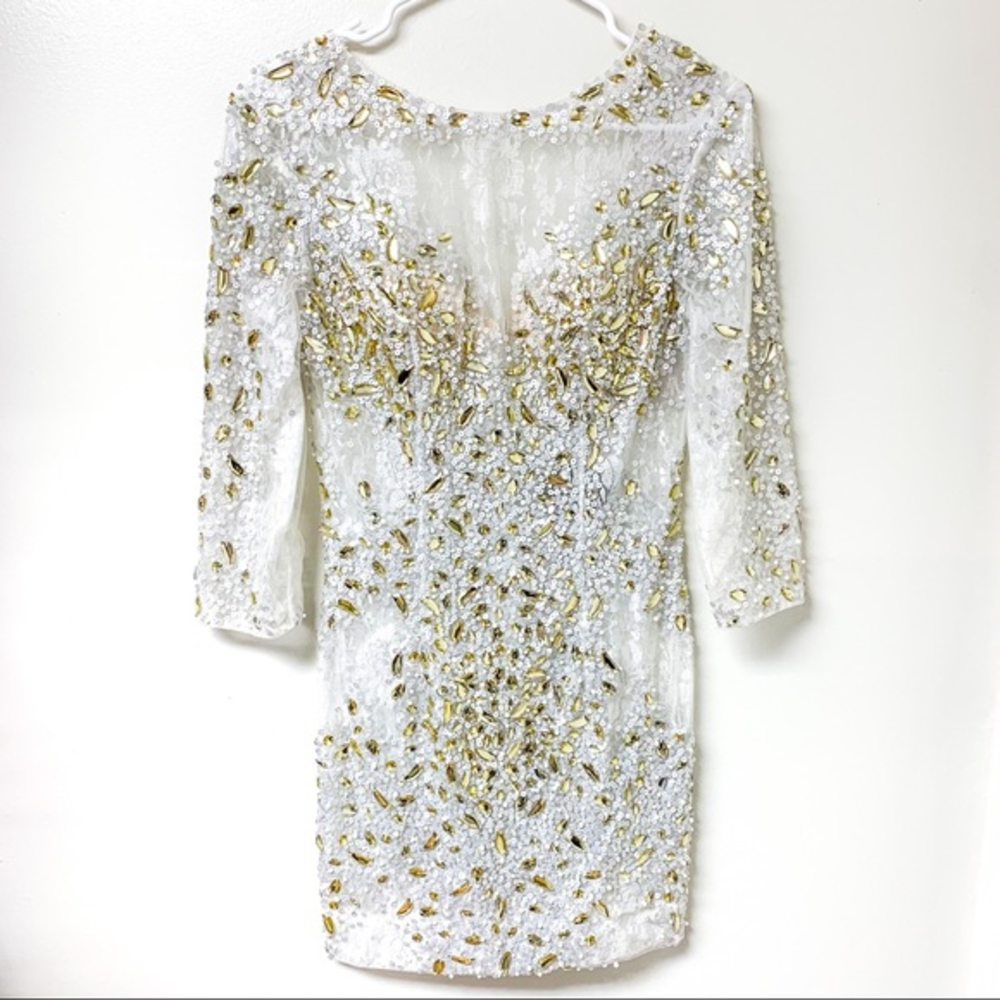 MacDouggal Sheer Unlined Sequined Embellished Mini Dress‎